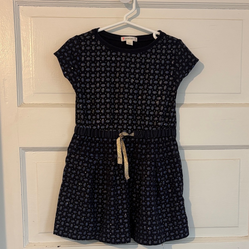 Gymboree Navy and Gold glitter detail Floral Knit Dress for Girls